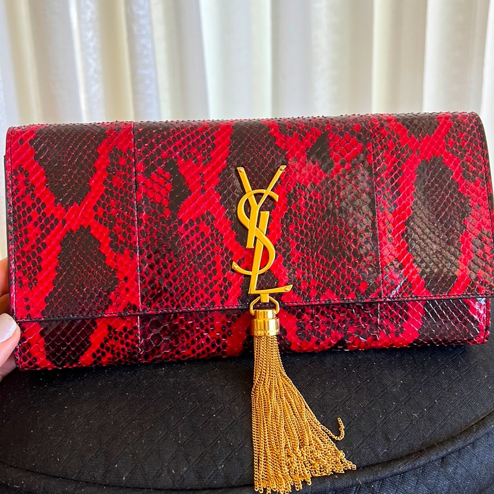 Saint Laurent Red And Black Python Clutch - image 1